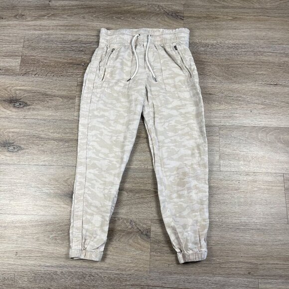 Athleta‎ Women's Cabo Tide Linen Jogger Camo Print Size 4 Beige - Picture 1 of 12